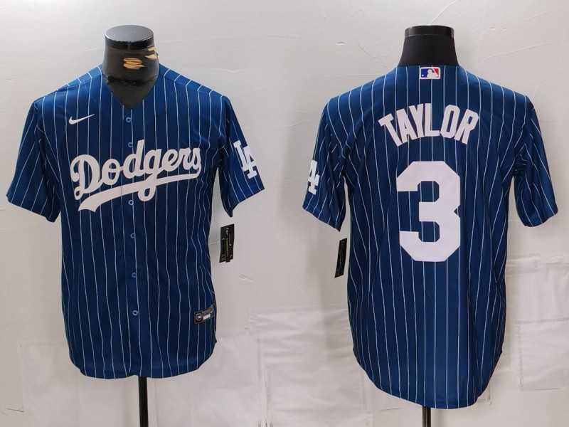 Mens Los Angeles Dodgers #3 Chris Taylor Navy Pinstripe Stitched Cool Base Nike Jersey